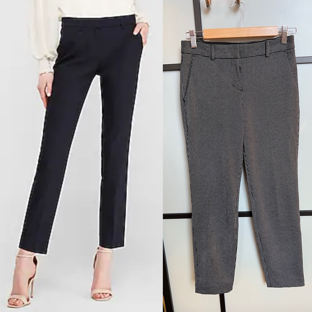 Express 2018 Mid rise Columnist Ankle Pants 0 0R Gray Black Striped